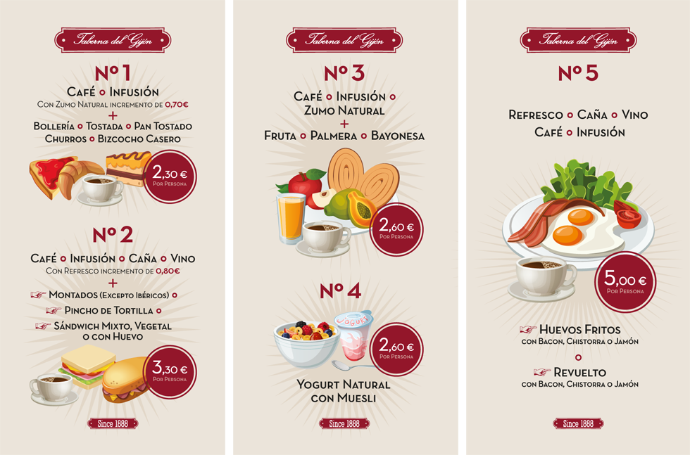 Tríptico Desayunos La Taberna del Gijón.