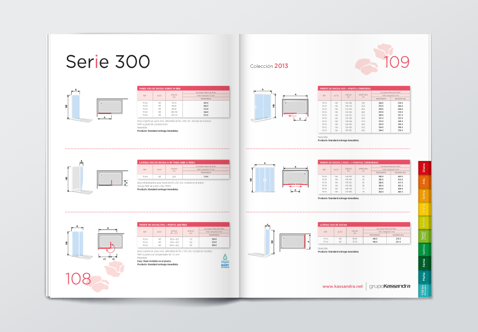 Doble página medidas y precios colección Serie 300