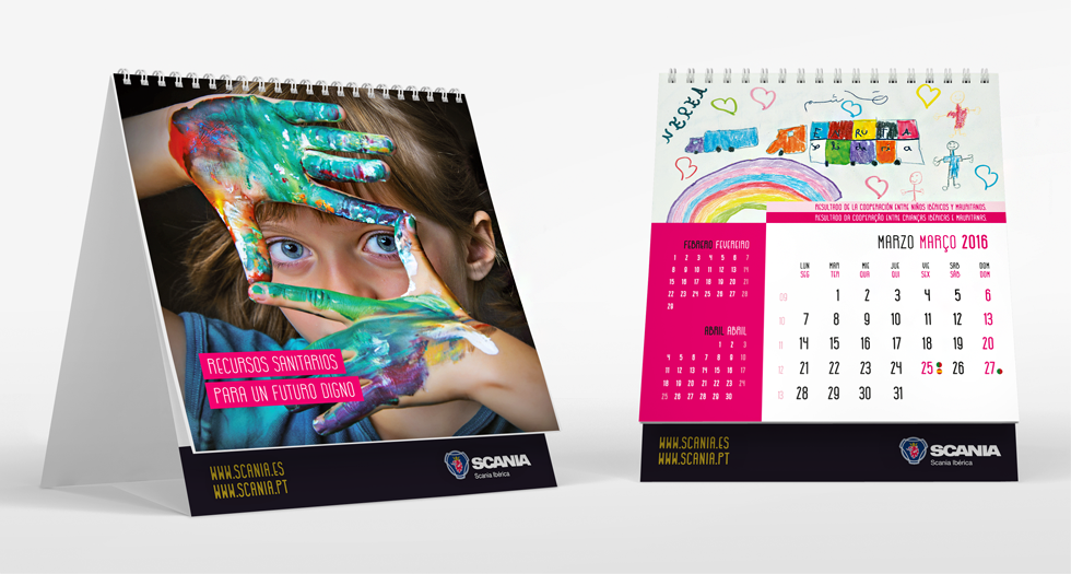 Diseño de Calendario  Scania 2016 encuadernado en guairo con peana de cartón